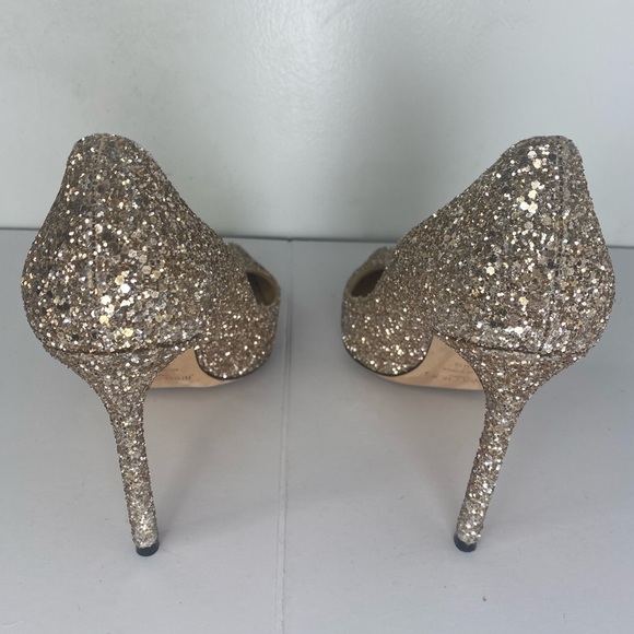 Jimmy Choo Romy Coarse Glitter Gold Fabric Pump Heels - Picture 5 of 9